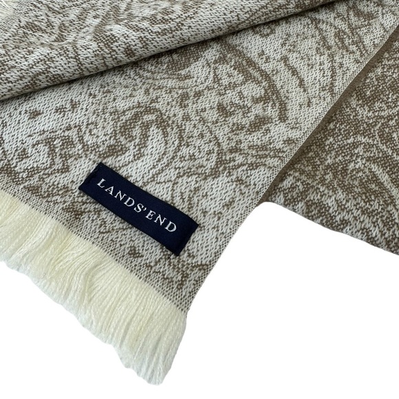 Lands' End Tan Paisley Cashmere Blend Scarf - Picture 4 of 10